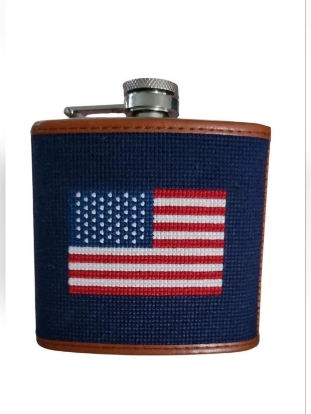 Kraftsman Co Stainless Steel Flask Needlepoint American Flag Case 6oz  Gift
